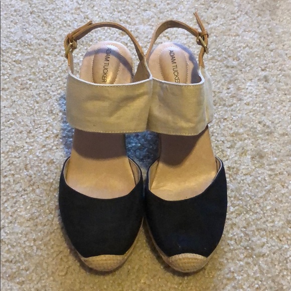 Adam Tucker Black and Tan Espadrille Wedge Heels - Picture 5 of 10